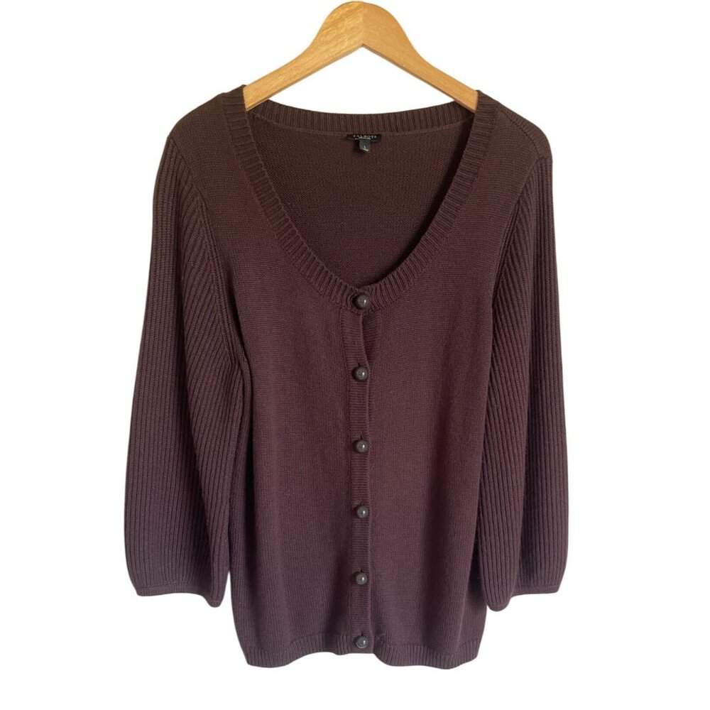 Talbots Size Large Chocolate Brown Angora Blend Cardigan Button Sweater